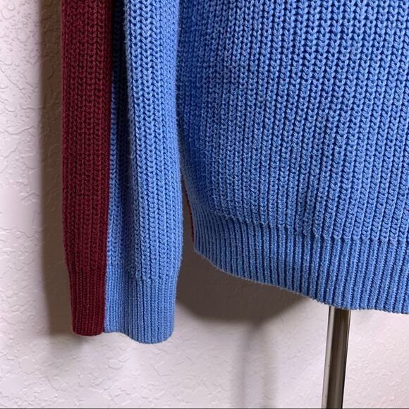Urban Outfitters blue maroon colorblock knit v neck sweater size Medium - Picture 4 of 10